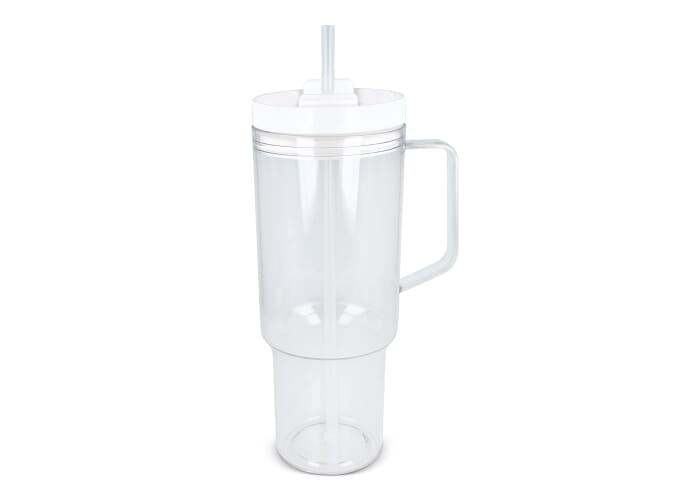 Mug en rPET avec paille 1,2 L promotionnel Miami Transparent Blanc